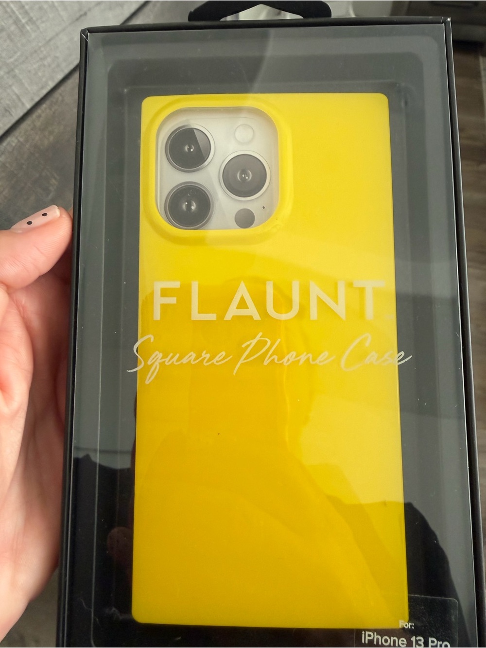 Bright yellow FLAUNT square edge iPhone case for iPhone 13pro